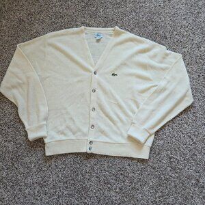 VINTAGE IZOD Lacoste Sweater Mens Large Beige Orlon Acrylic Cardigan Cream USA